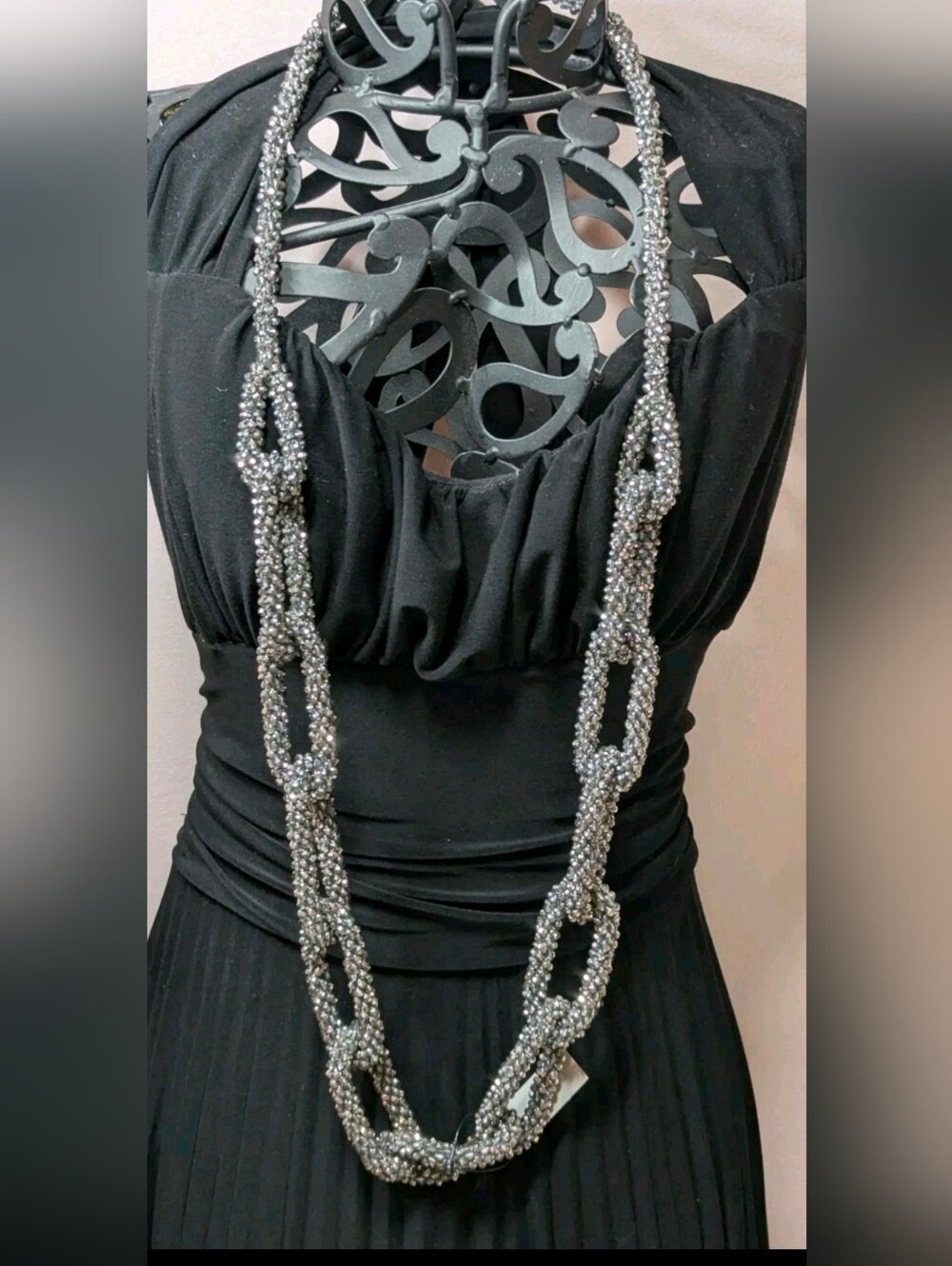 Chico’s NWT Metallic/Hematite Beaded Chunky Chain Link Necklace + FREE GIFT